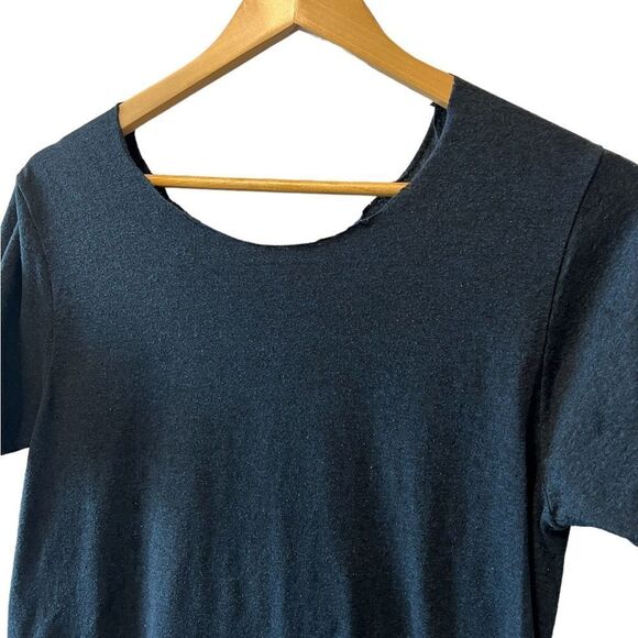 Dark Blue Metallic “Blessed” Graphic Print Jagged Neck Edge Short Sleeve Tee M - Picture 4 of 6